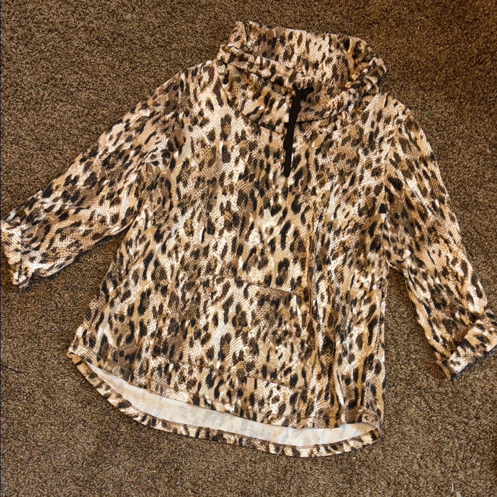 Ruby Rd Leopard Print Brown and Black Hoodie